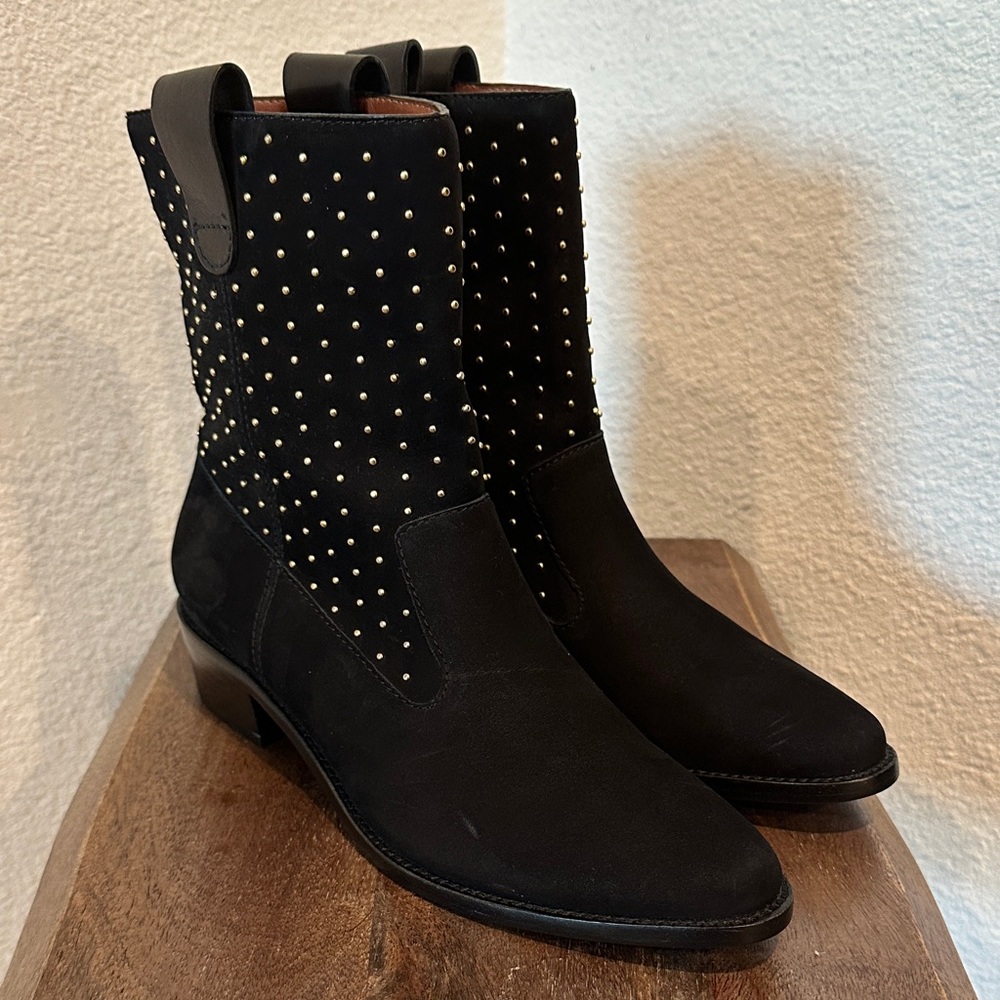REBECCA MINKOFF SYDNIE TOO Black Nubuck Embellished Ankle Boots Women’s Size 6